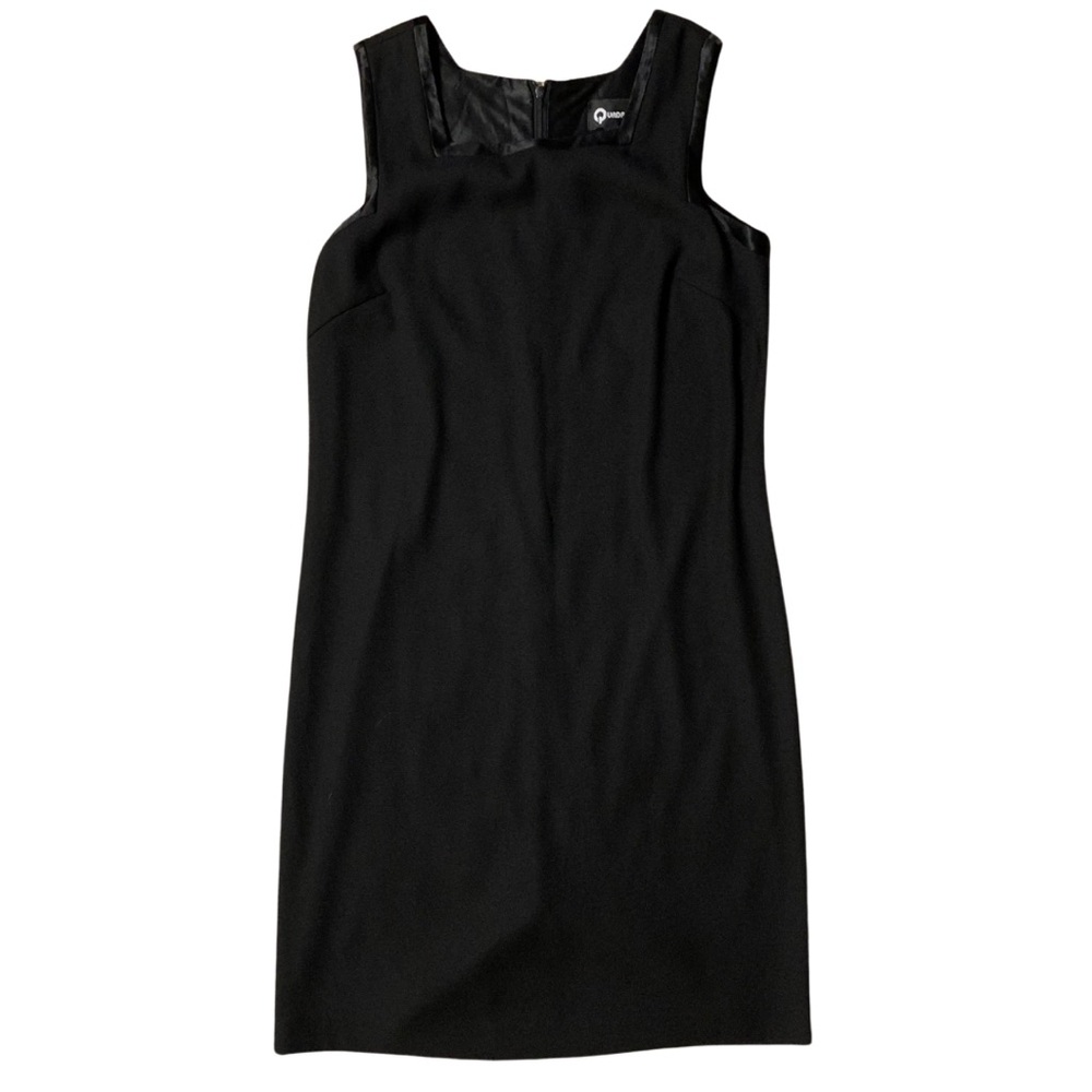 Quadra Sz 10 Black sleeveless midi dress with silk trim and zipper back.
